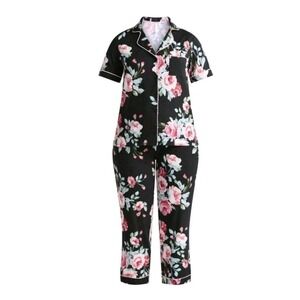 Joyspun Notch Collar 2-pc. Pajama Set Black Floral Women's Plus Size Small